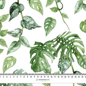 ROPICAL LEAVES MIX pat. 2 / white (JUNGLE)- Upholstery velour 