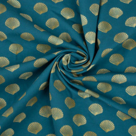 GOLDEN SHELLS (GOLDEN OCEAN) / sea blue - looped knit fabric