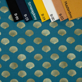 GOLDEN SHELLS (GOLDEN OCEAN) / sea blue - looped knit fabric