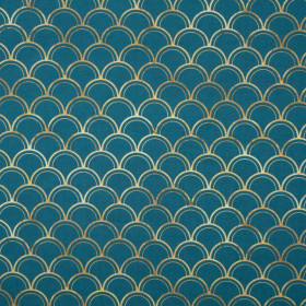 GOLDEN FISH SCALES pat. 2 (GOLDEN OCEAN) / sea blue - looped knit fabric