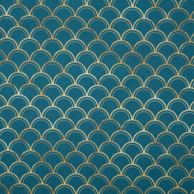 50CM GOLDEN FISH SCALES pat. 2 (GOLDEN OCEAN) / sea blue - looped knit fabric