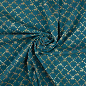 50CM GOLDEN FISH SCALES pat. 2 (GOLDEN OCEAN) / sea blue - looped knit fabric