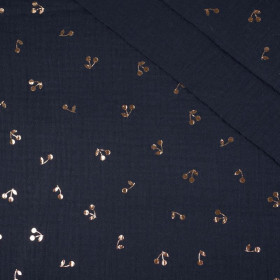 GOLDEN CHERRIES / navy - Cotton muslin