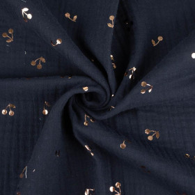 GOLDEN CHERRIES / navy - Cotton muslin