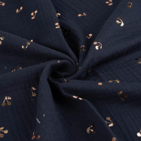GOLDEN CHERRIES / navy - Cotton muslin