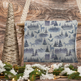 ANIMALS IN THE FOREST (PAINTED FOREST) / melange light grey - looped knit fabric