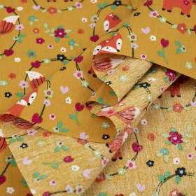 FOXES (wreaths) / mustard - POPLIN 100% cotton 