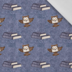 OWLS / books (MAGIC SCHOOL) / ACID WASH DARK BLUE - Cotton woven fabric