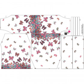 Bardot neckline blouse (VIKI) - BUTTERFLIES (pat. 1 pink) / white - sewing set
