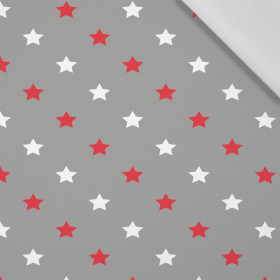 DIAGONAL RED STARS / grey - Cotton woven fabric
