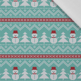 SNOWMEN WITH CHRISTMAS TREES / mint - Cotton woven fabric