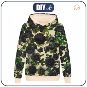 CLASSIC WOMEN’S HOODIE (POLA) - BLACK ROSES - looped knit fabric ITY