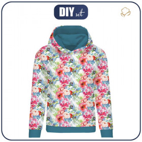 CLASSIC WOMEN’S HOODIE (POLA) - WILD ROSE PAT. 3 (IN THE MEADOW) - looped knit fabric 