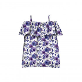 Bardot neckline blouse (SARA) - PANSIES (BLOOMING MEADOW) (Very Peri) - sewing set