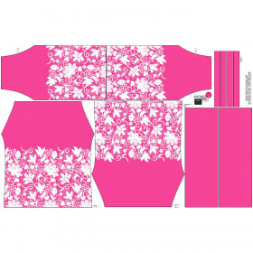 Bardot neckline blouse (VIKI) - FLOWERS (pattern no. 2 white) / fuchsie - sewing set