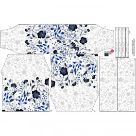 Bardot neckline blouse (VIKI) - FLOWERS (pat. 5 navy) / white - sewing set
