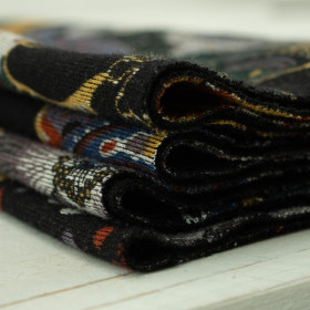 BOHO FLOWERS / mustard - Thick viscose knit fabric