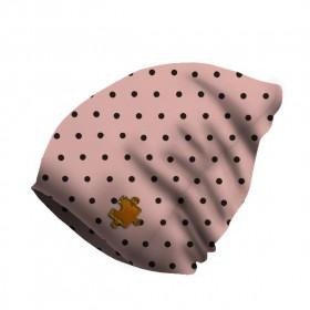 "Beanie" cap 51-53 - BLACK DOTS / B-05 rose quartz