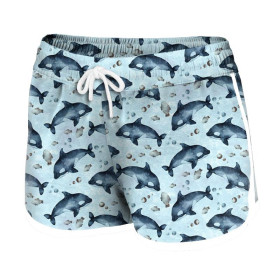 Women’s boardshorts - ORCAS (THE WORLD OF THE OCEAN) / CAMOUFLAGE pat. 2 (light blue) - sewing set