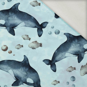 ORCAS (THE WORLD OF THE OCEAN) / CAMOUFLAGE pat. 2 (light blue) - brushed knit fabric with teddy / alpine fleece