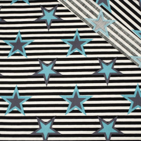 EMERALD STARS / stripes -  Cotton woven fabric