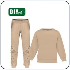 Children's tracksuit "MILAN" (134/140) - HAZELNUT / beige - looped knit fabric