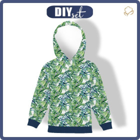 KID'S HOODIE (ALEX) - MINI LEAVES AND INSECTS PAT. 6 (TROPICAL NATURE) / white - sewing set