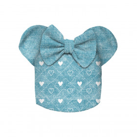KID'S CAP AND SCARF (MOUSE) - HEARTS AND RHOMBUSES / vinage look jeans (sea blue) - sewing set