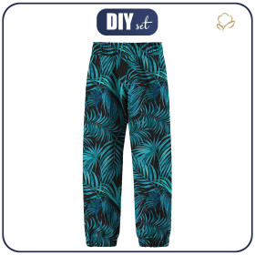 CHILDREN'S SOFTSHELL TROUSERS (YETI) - PALM LEAVES pat. 5 / black - sewing set