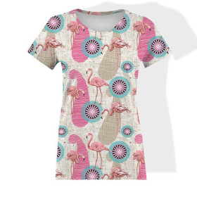 WOMEN’S T-SHIRT - FLAMINGOS AND ROSETTES - single jersey 