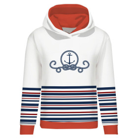 CLASSIC WOMEN’S HOODIE (POLA) - ANCHOR / stripes (marine) - looped knit fabric 