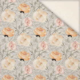 100CM FLOWERS AND LEAVES pat. 7 / grey - Linen with viscose