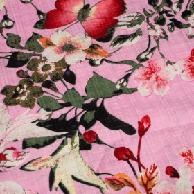 Butterflies and flowers / pink - Leinen Look Viskose Webware