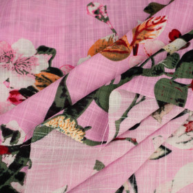 50cm Butterflies and flowers / pink - Leinen Look Viskose Webware