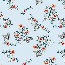 PANSIES AND BUTTERFLIES / light blue - single jersey with elastane TE210