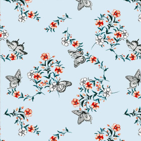 PANSIES AND BUTTERFLIES / light blue - Viscose jersey WE210