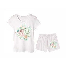 PAJAMAS-T-SHIRT "LINDA" -  Hydrangeas / white - sewing set