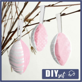 7 EASTER EGGS SEWING SET - DOTS - STRIPES / pink