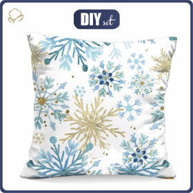 PILLOW 45X45 - BLUE SNOWFLAKES - Waterproof woven fabric - sewing set