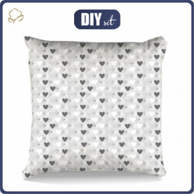PILLOW 45X45 - GREY HEARTS - Upholstery velour - sewing set
