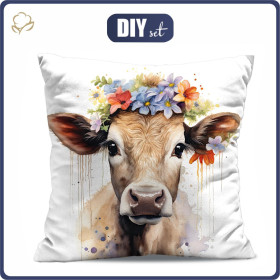 PILLOW 45X45 - WATERCOLOR COW - Upholstery velour - sewing set