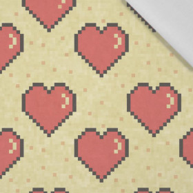 HEARTS (retro) / mustard - Cotton woven fabric