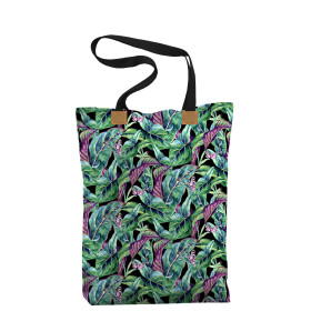 SHOPPER BAG - MINI LEAVES AND INSECTS PAT. 1 (TROPICAL NATURE) / black - sewing set