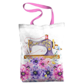 SHOPPER BAG - SEWING MACHINE AND FLOWERS - Cotton woven fabric - sewing set
