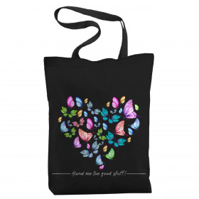 SHOPPER BAG - HEART BUTTERFLIES / black - sewing set