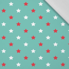 DIAGONAL RED STARS / mint - Cotton woven fabric