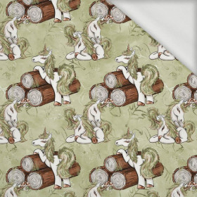 FOREST UNICORNS pat. 1 / green  - looped knit fabric