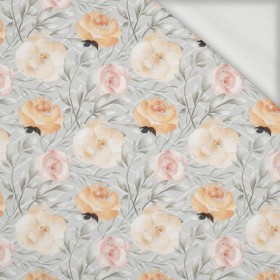 FLOWERS AND LEAVES pat. 7 / grey - looped knit fabric