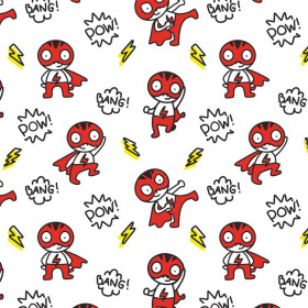 SUPERHERO / red - white - Cotton woven fabric