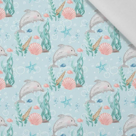 DOLPHINS pat. 2 (MAGICAL OCEAN) / aqua - Cotton woven fabric